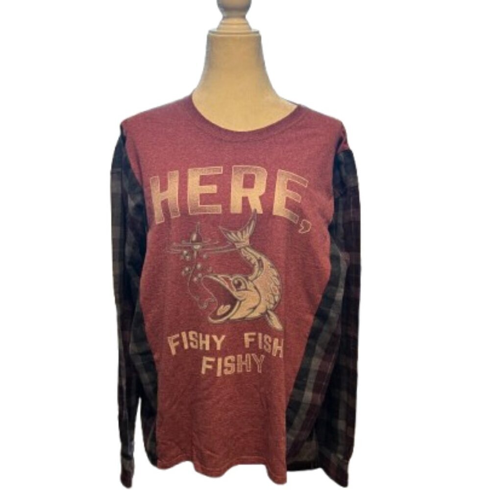 One of a Kind Multicolor Upcycled Long Sleeve Pullover Fishy Shirt